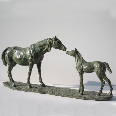 Animal Metal Art Sculpture Life Size Mother And Son Horse Bronze Casting Garden Statue